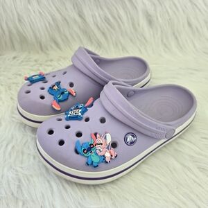 Kids Purple Crocs with Cartoon Charms Size 4